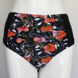 new CUPSHE Bikini Bottom, 1X, Black shirred side, Floral front/back,Higher waist